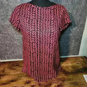 Ann Taylor Loft Blue & Pink Short Sleeve Boat Neck Blouse Womens XS